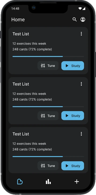 Screen shot of byHeart app in Dark mode