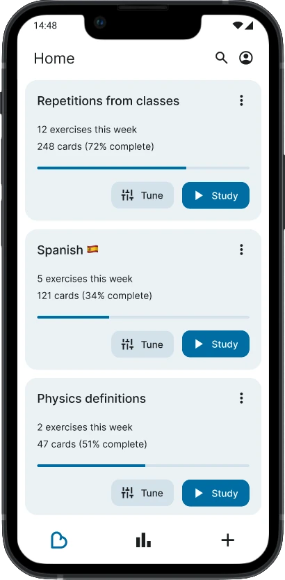 Screenshot of byHeart app home screen showing various flashcard collections
